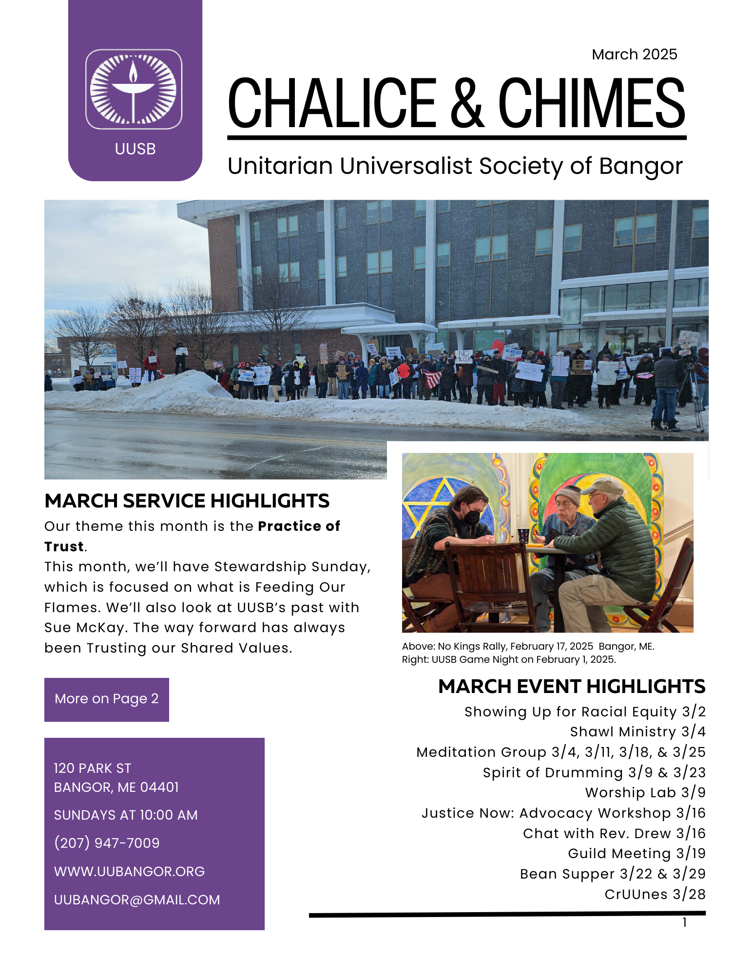 Front cover of the March 2025 edition of the Chalice & Chimes.